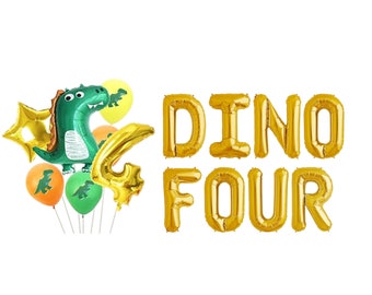 Dino Four Dinosaur Birthday Party | 4th Birthday Dinosaur Birthday Party | T-Rex Birthday Dinosaur Balloon | Jurassic Park/Roar Rawr Theme