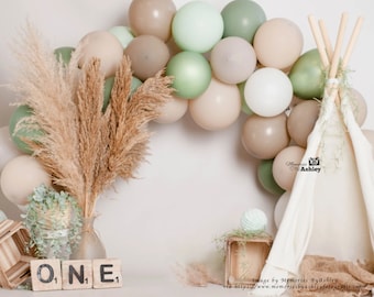 Boho First Birthday Balloon Garland Kit: Sage Green Party Decor
