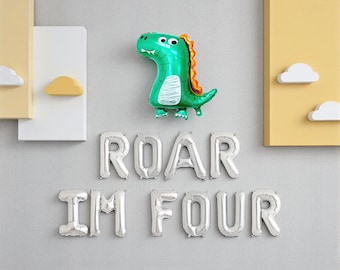 Roar I'm Four Dinosaur Birthday Balloon Banner: 4th Birthday Party