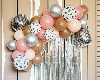 Cowgirl Bachelorette Balloon Garland DIY Kit: Silver, Rosewood, Cow Print