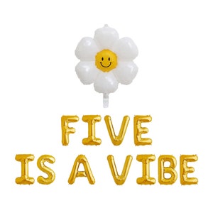Five is a Vibe with Daisy Banner  | 5th Birthday Party Boy Girl Decorations | HI FIVE Birthday Balloons | Fifth Birthday Balloon Bouquet
