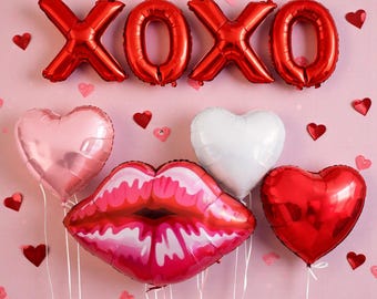 Valentine's Day Party Decor: XOXO Balloons Lips Balloon Heart Red Romantic Set