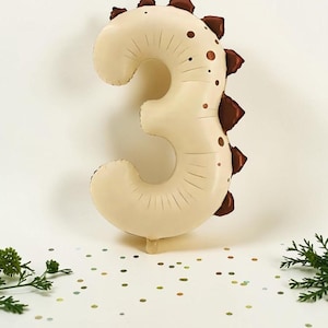 Custom Dinosaur Balloon Stack: T Rex Birthday Balloon Centerpiece Number 3 Dino Party Decor Creamy White 3