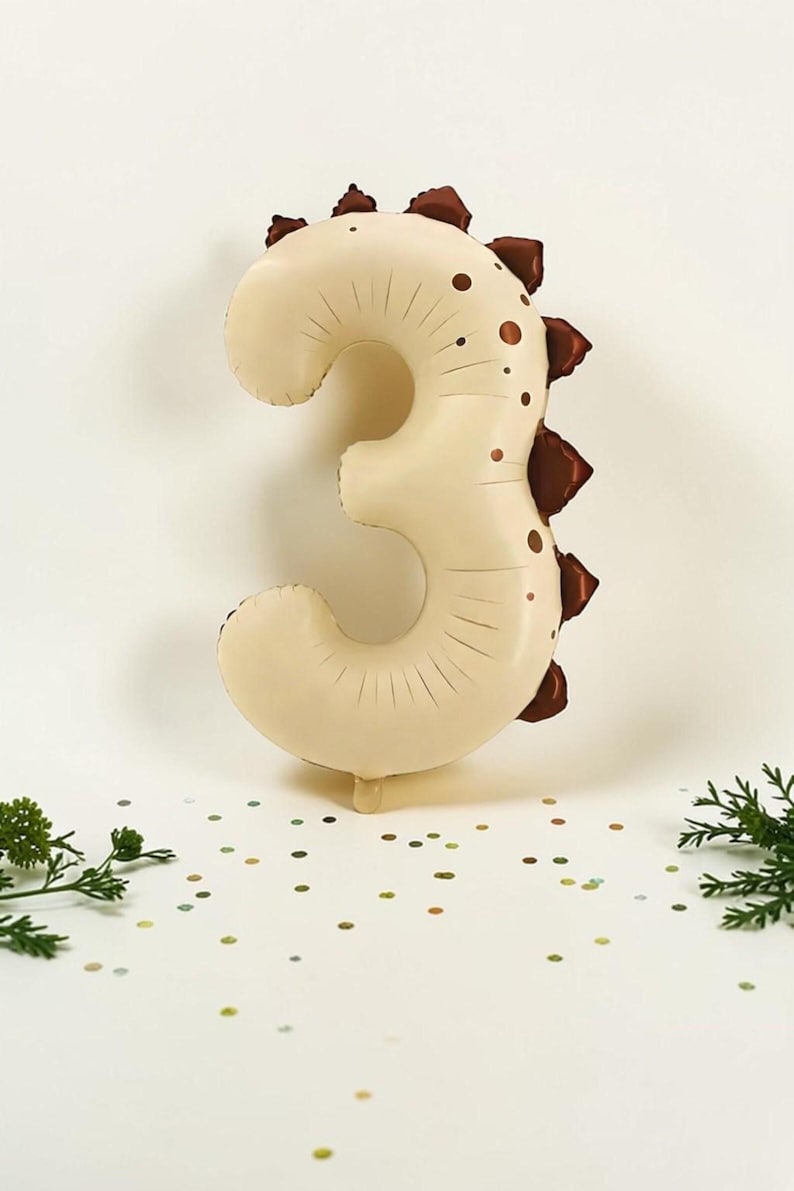 Custom Dinosaur Balloon Stack: T Rex Birthday Balloon Centerpiece Number 3 Dino Party Decor Creamy White 3