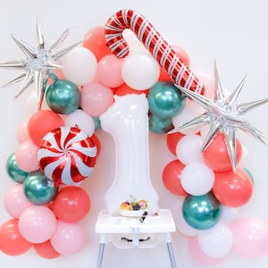 Christmas theme 1st birthday Balloon Garland kit | Friendsmas Christmas Party Santa Candy Cane Balloon Arch | Winter Onderland | Baby Shower