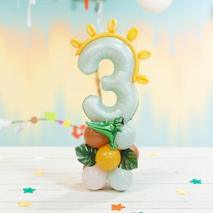 T-Rex Number Balloon Stack: Three Rex Safari 3rd Birthday Party Column