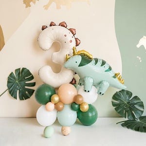 Custom Dinosaur Balloon Stack: T Rex Birthday Balloon Centerpiece Number 3 Dino Party Decor image 1