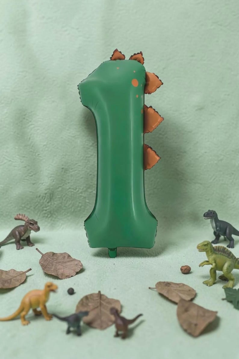 Custom Dinosaur Balloon Stack: T Rex Birthday Balloon Centerpiece Number 3 Dino Party Decor Dark Green 1