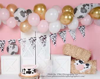 Lets go Cowgirl theme balloon garland DIY | Moo Moo I'm 2 Balloon Arch Holy Cow I'm One | Moo I'm Two Cake smash Balloon arch Kit