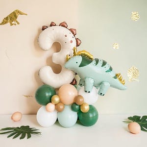 Custom Dinosaur Balloon Stack: T Rex Birthday Balloon Centerpiece Number 3 Dino Party Decor image 3