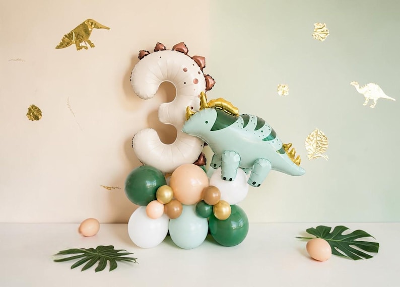Custom Dinosaur Balloon Stack: T Rex Birthday Balloon Centerpiece Number 3 Dino Party Decor image 3
