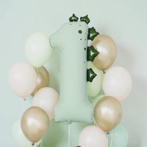 Custom Dinosaur Balloon Stack: T Rex Birthday Balloon Centerpiece Number 3 Dino Party Decor Light Green 1