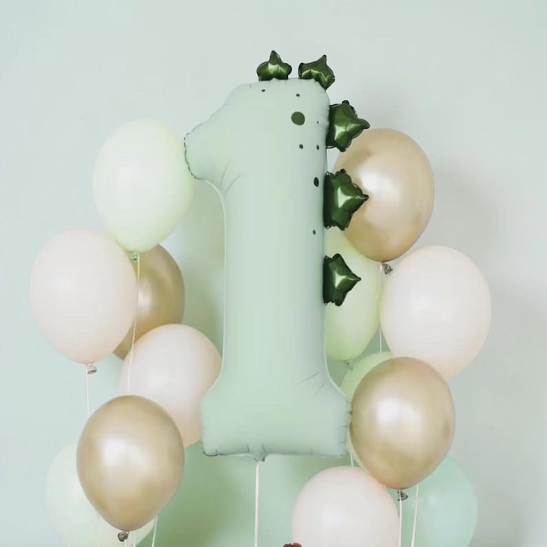 Custom Dinosaur Balloon Stack: T Rex Birthday Balloon Centerpiece Number 3 Dino Party Decor Light Green 1