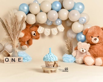 Bear Birthday Balloon Garland Kit: Neutral Blue & White DIY Decor