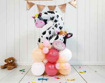 Cow Party Balloon Column: Moo I'm Two 2nd Birthday Baby Shower Decorations