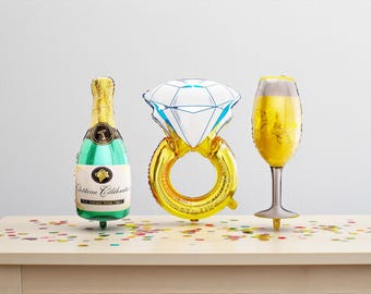 Engagement Ring Balloon: Champagne Bottle, Bachelorette Party Decor