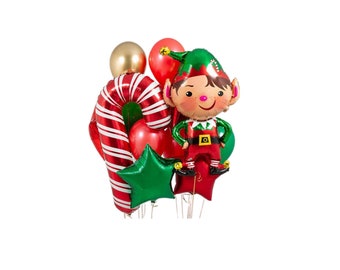 Christmas  ELF Balloon Bouquet | Christmas Party Decorations | Merry Friendsmas Balloons Banner | Christmas Party Decorations