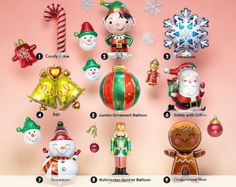 Christmas Character Balloons: Santa, Elf, Snowman Party Decor