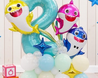 Shark 2nd Birthday Balloon Tower: Under the Sea Party Decoration