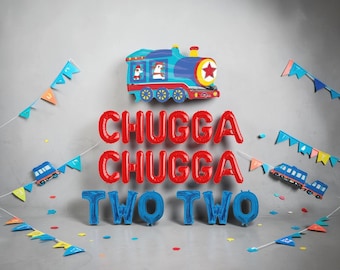 Train Chugga Two Birthday Balloons: Party Decor Banner