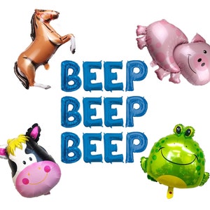 Farm Animal Balloon Garland Kit: Beep Beep Beep Blue Truck Birthday Party Decor Bild 3