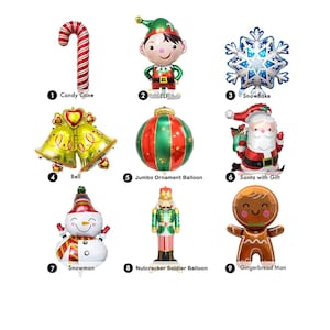 Christmas Balloons  | Christmas Party Decorations | Candy Cane Snowflake Christmas Bell ELF Tree Balloon | Christmas Snowman Santa Balloon