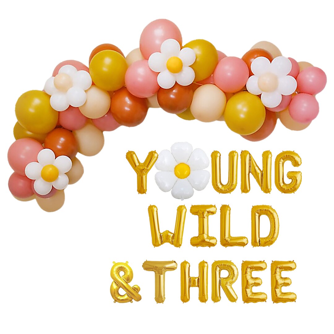 Young Wild & Three Gold Glitter Banner - 3rd Birthday Party Decorations, Happy 3rd Birthday Sign - View #10