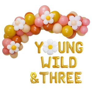 Young Wild&Three 3rd Birthday with Garland Set | Groovy Daisy 3rd Birthday young wild and three party decorations