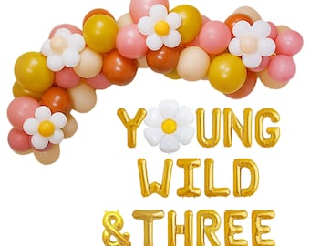 Young Wild&Three 3rd Birthday with Garland Set | Groovy Daisy 3rd Birthday young wild and three party decorations