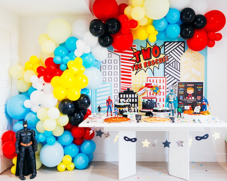 Two rescue Boy's Birthday Party Decorations Super hero themed birthday Party Decorations 2nd Birthday Balloon Arch Garland Kit image 1