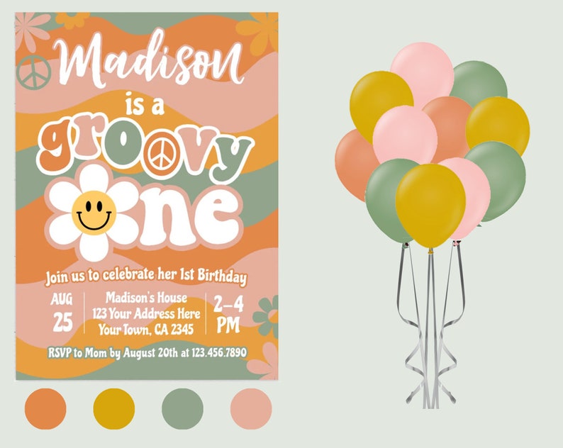 Custom Groovy one balloon garland kit /1st Birthday party image 1