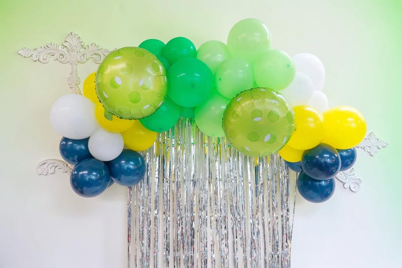 Pickleball Birthday Bachelorette Party Balloon Garland: Green, Yellow, Blue Party Decor image 1