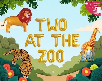 Two At The Zoo Balloon Banner: Animal 2nd Birthday Party Decor