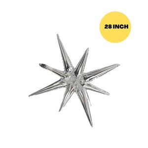 May include: A silver foil star balloon, 28 inches in size.