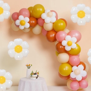 Retro Floral Balloon Arch Kit: Burnt Orange Groovy Party Decor