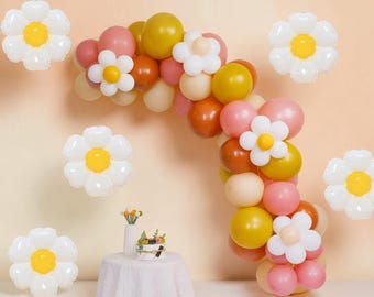 Retro Floral Balloon Arch Kit: Burnt Orange Groovy Party Decor