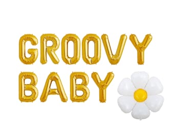 Groovy Baby Banner Sign | Retro Baby Shower Balloon Banner, Daisy Baby Shower Decorations | 70's Baby Shower Balloons