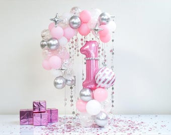 Christmas Winter Onederland Balloon Garland Kit: Pink, White & Silver