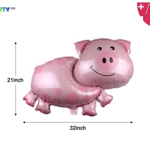 K&ouml;nnte beinhalten: Ein rosa Schwein-Folienballon mit wei&szlig;en Punkten. Der Ballon ist 81 cm breit und 53 cm hoch. Er wird mit einem Ballonstrohhalm und einer Schnur geliefert.