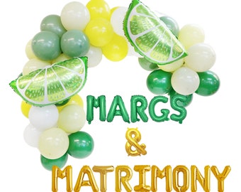 Margs & Matrimony Balloon Banner Bachelorette Party Bridal Shower Margarita Balloon Garland Engagement Bach Tequila Sunrise Bach