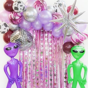Space Disco Cowgirl Theme Bachelorette / Birthday Party Balloon Garland | Alien Balloons | Space Cowgirl Bachelorette | Alien Birthday