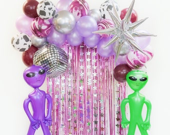 Space Disco Cowgirl Theme Bachelorette / Birthday Party Balloon Garland | Alien Balloons | Space Cowgirl Bachelorette | Alien Birthday