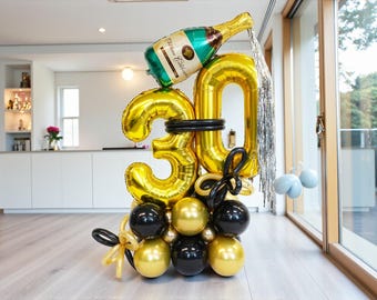 DIY Thirsty 30 Birthday Balloon Garland Kit: Dirty 30 Champagne Bottle Gold Black Decor