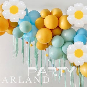Groovy daisy flower birthday Party| Floral theme Balloon arch Garland Kit | Daisy DIY sage mustard sky blue | Baby shower | Cake smash decor