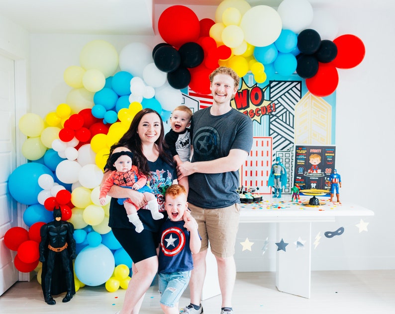 Two rescue Boy's Birthday Party Decorations Super hero themed birthday Party Decorations 2nd Birthday Balloon Arch Garland Kit image 3