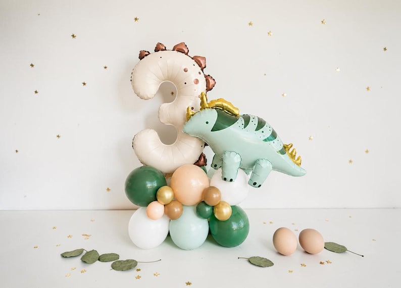 Custom Dinosaur Balloon Stack: T Rex Birthday Balloon Centerpiece Number 3 Dino Party Decor image 5
