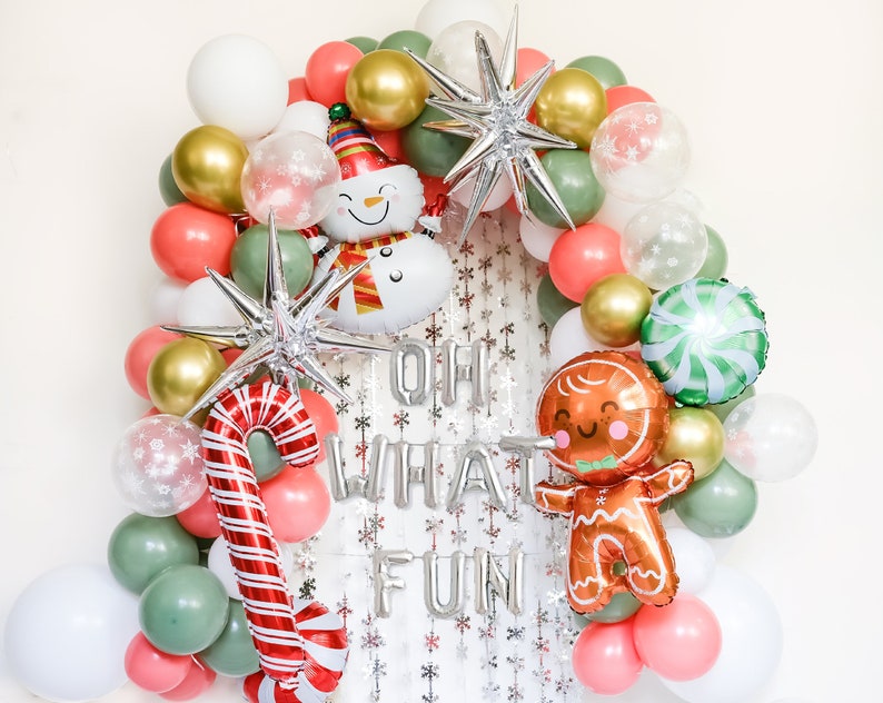 Friendsmas Christmas Balloon Garland OH WHAT FUN Christmas Party Gingerbread Candy Cane Balloon Arch Winter Onderland Baby Shower image 1