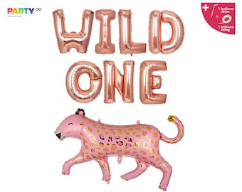 WILD ONE Balloon First Birthday Balloons | 1st Birthday Wild Pink Leopard Safari Jungle Decoration Balloons | 1st birthday girl decoration