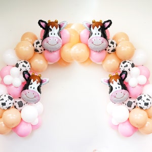 Guirlande de ballons Cow Girl Giddy Up Country Farm DIY | Kit de guirlande de ballons rose du sud | Je suis une vache sacrée | Soirée à thème Moo I&#39;m Two