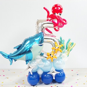 Custom Age Shark Birthday Balloon Column: Under the Sea Kids Party Decor (DIY Kit)
